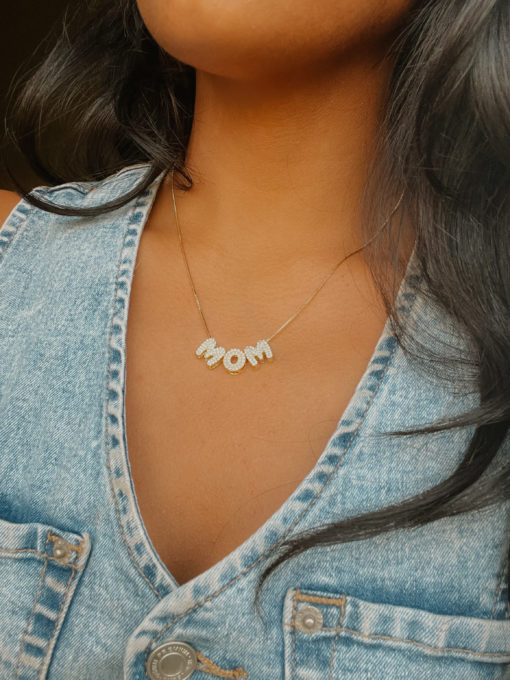 Mom bubble letter necklace